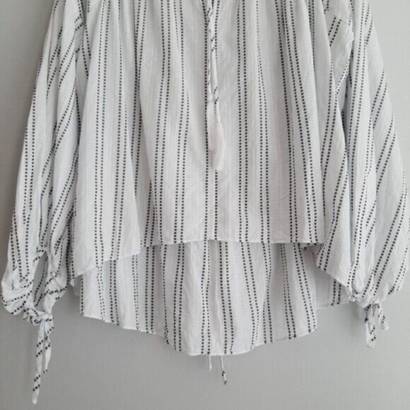 DEREK LAM 10 Crosby Relaxed Fit White Striped Peasant Blouse Sz 4 - Picture 4 of 11